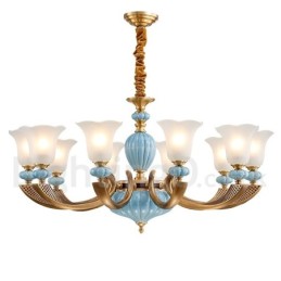 Retro Vintage Messing Keramik Anhänger Kerze Kronleuchter mit Glasschirmen