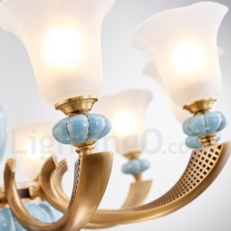Retro Vintage Messing Keramik Anhänger Kerze Kronleuchter mit Glasschirmen