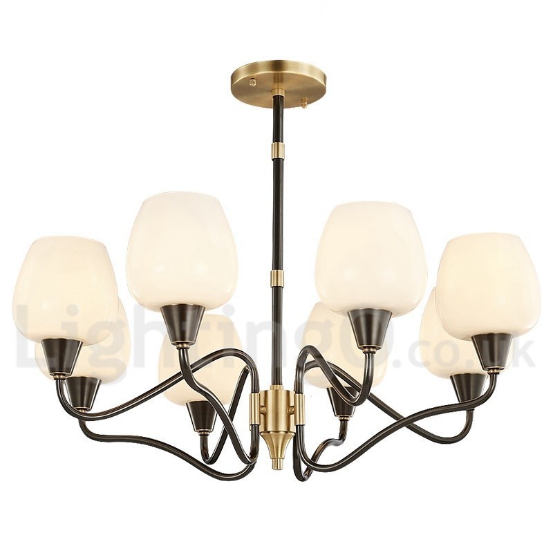 Retro Vintage Messing Pendelleuchter mit Kerzenhalter und Glasschirmen