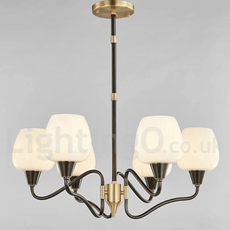 Retro Vintage Messing Pendelleuchter mit Kerzenhalter und Glasschirmen