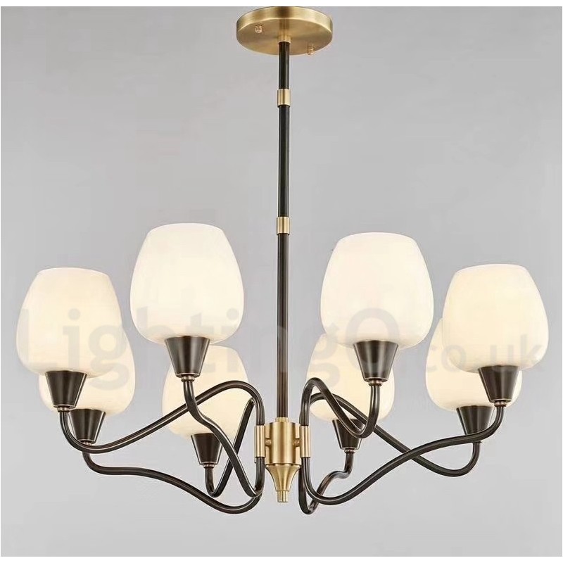 Retro Vintage Messing Pendelleuchter mit Kerzenhalter und Glasschirmen