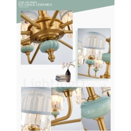 Luxuriöser rustikaler Retro-Keramik-Kerzenleuchter aus reinem Messing mit Stoff- und Kristallschirmen