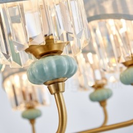 Luxuriöser rustikaler Retro-Keramik-Kerzenleuchter aus reinem Messing mit Stoff- und Kristallschirmen