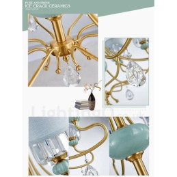 Luxuriöser rustikaler Retro-Keramik-Kerzenleuchter aus reinem Messing mit Stoff- und Kristallschirmen