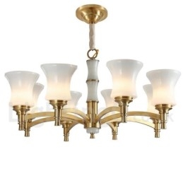 Luxuriöser rustikaler Retro-Kerzenleuchter aus reinem Messing im Vintage-Stil mit Steinanhänger und Glasschirmen