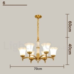 Luxuriöser rustikaler Retro-Kerzenleuchter aus reinem Messing im Vintage-Stil mit Steinanhänger und Glasschirmen