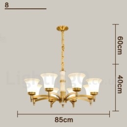 Luxuriöser rustikaler Retro-Kerzenleuchter aus reinem Messing im Vintage-Stil mit Steinanhänger und Glasschirmen