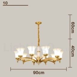 Luxuriöser rustikaler Retro-Kerzenleuchter aus reinem Messing im Vintage-Stil mit Steinanhänger und Glasschirmen