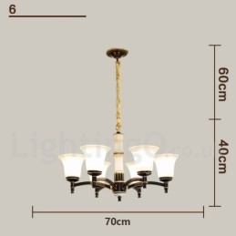Luxuriöser rustikaler Retro-Kerzenleuchter aus reinem Messing im Vintage-Stil mit Steinanhänger und Glasschirmen