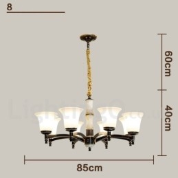 Luxuriöser rustikaler Retro-Kerzenleuchter aus reinem Messing im Vintage-Stil mit Steinanhänger und Glasschirmen