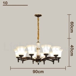 Luxuriöser rustikaler Retro-Kerzenleuchter aus reinem Messing im Vintage-Stil mit Steinanhänger und Glasschirmen
