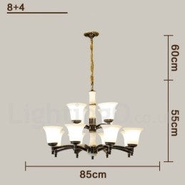 Luxuriöser rustikaler Retro-Kerzenleuchter aus reinem Messing im Vintage-Stil mit Steinanhänger und Glasschirmen