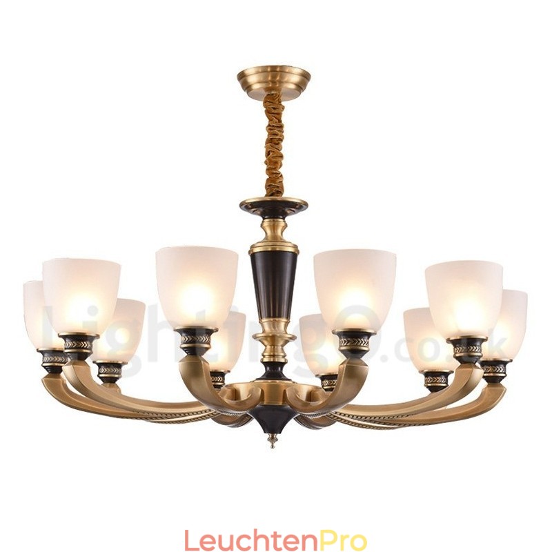Luxuriöser rustikaler Retro-Vintage-Kerzenleuchter aus reinem Messing mit Glasschirmen
