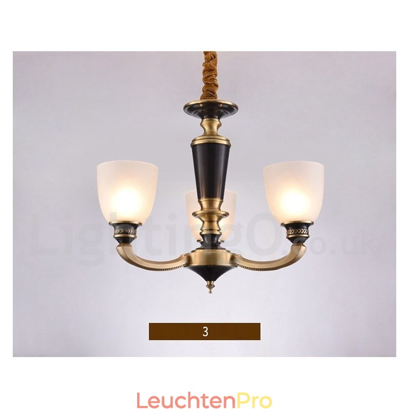 Luxuriöser rustikaler Retro-Vintage-Kerzenleuchter aus reinem Messing mit Glasschirmen