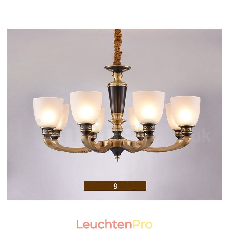 Luxuriöser rustikaler Retro-Vintage-Kerzenleuchter aus reinem Messing mit Glasschirmen