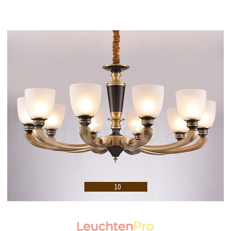 Luxuriöser rustikaler Retro-Vintage-Kerzenleuchter aus reinem Messing mit Glasschirmen