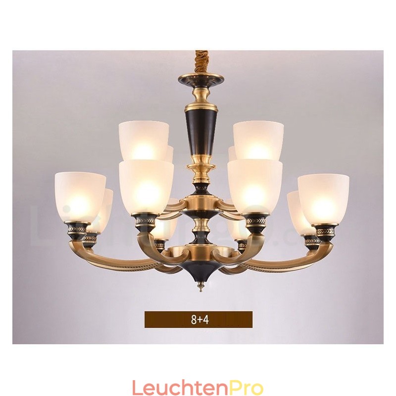 Luxuriöser rustikaler Retro-Vintage-Kerzenleuchter aus reinem Messing mit Glasschirmen