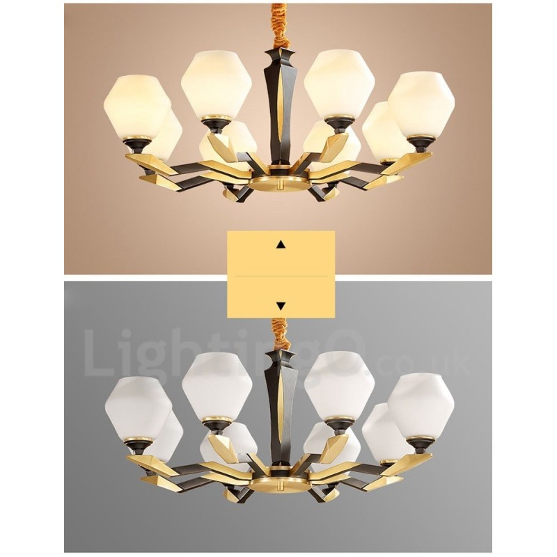 Luxuriöser rustikaler Retro-Vintage-Kerzenleuchter aus reinem Messing mit Glasschirmen
