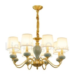 Luxuriöser rustikaler Retro-Vintage-Keramik-Pendelleuchter aus reinem Messing mit Stoffschirmen