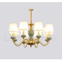 Luxuriöser rustikaler Retro-Vintage-Keramik-Pendelleuchter aus reinem Messing mit Stoffschirmen