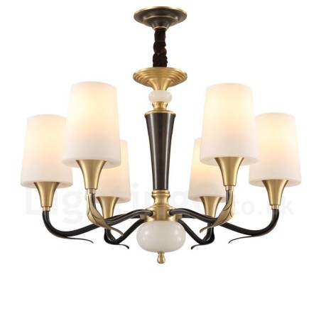 Luxuriöser rustikaler Retro-Kerzenleuchter aus reinem Messing im Vintage-Stil mit Steinanhänger und Glasschirmen Luxuriöser rustikaler Retro-Kerzenleuchter aus reinem Messing im Vintage-Stil mit Steinanhänger und Glasschirmen