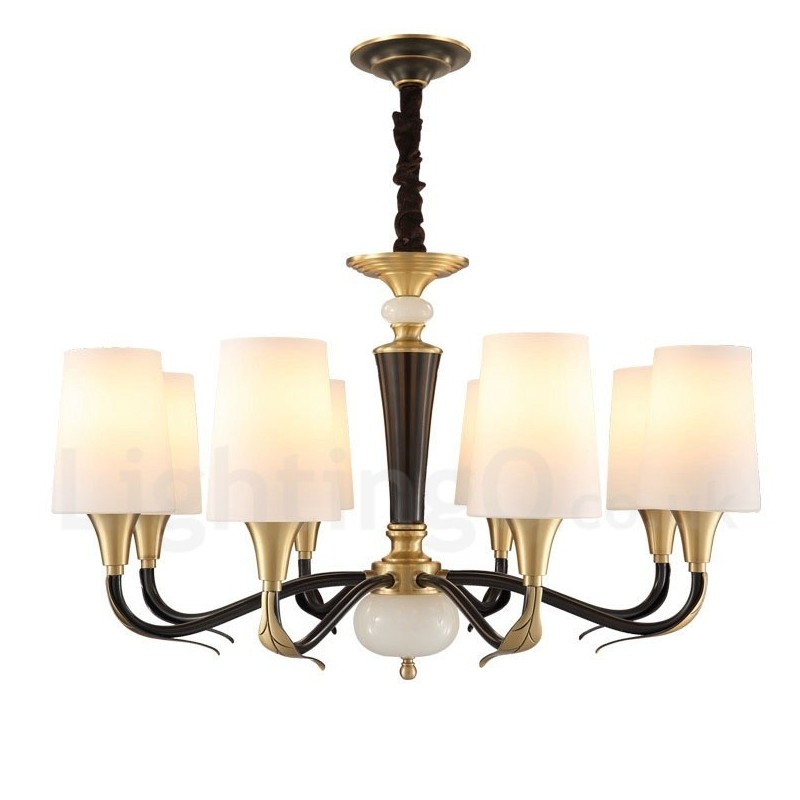 Luxuriöser rustikaler Retro-Kerzenleuchter aus reinem Messing im Vintage-Stil mit Steinanhänger und Glasschirmen