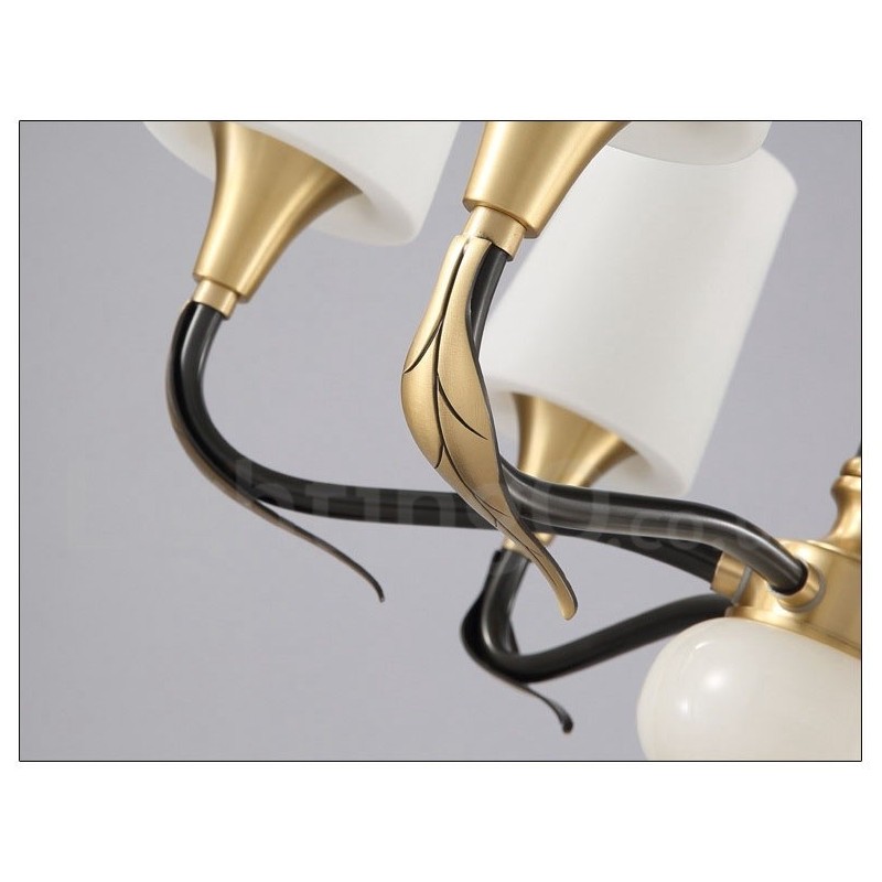 Luxuriöser rustikaler Retro-Kerzenleuchter aus reinem Messing im Vintage-Stil mit Steinanhänger und Glasschirmen