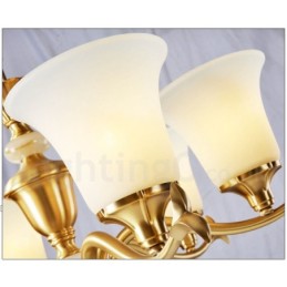 Luxuriöser rustikaler Retro-Kerzenleuchter aus reinem Messing im Vintage-Stil mit Steinanhänger und Glasschirmen