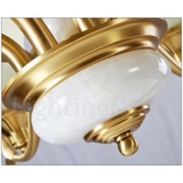 Luxuriöser rustikaler Retro-Kerzenleuchter aus reinem Messing im Vintage-Stil mit Steinanhänger und Glasschirmen