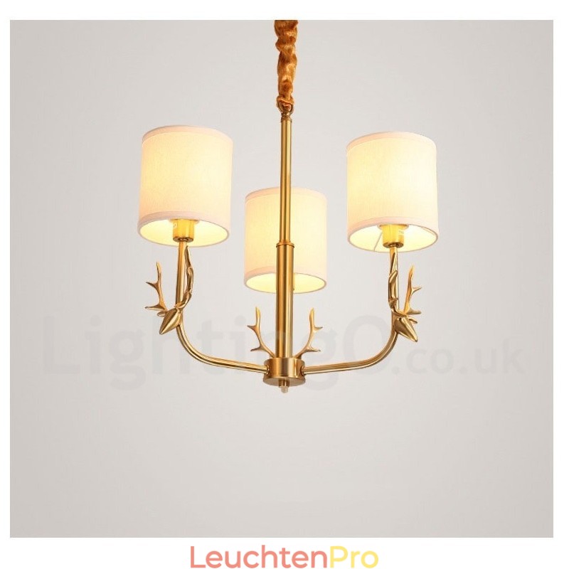 Luxuriöser rustikaler Retro-Vintage-Kerzenleuchter aus reinem Messing mit Stoffschirmen