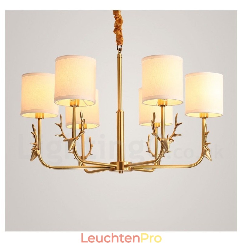 Luxuriöser rustikaler Retro-Vintage-Kerzenleuchter aus reinem Messing mit Stoffschirmen