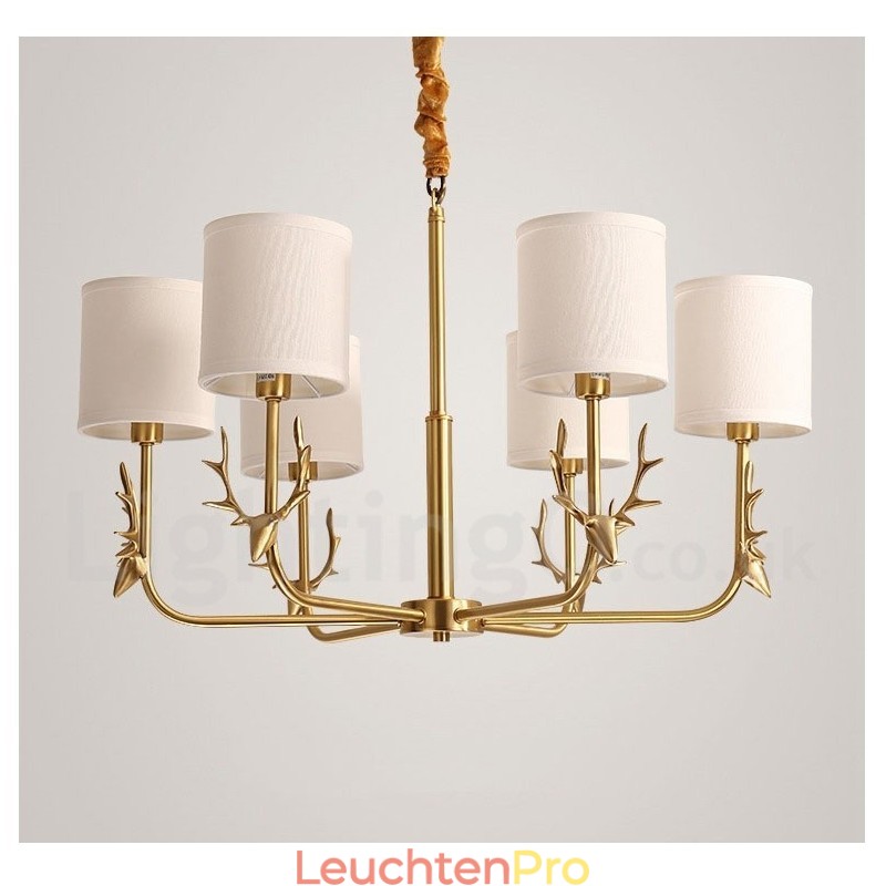 Luxuriöser rustikaler Retro-Vintage-Kerzenleuchter aus reinem Messing mit Stoffschirmen