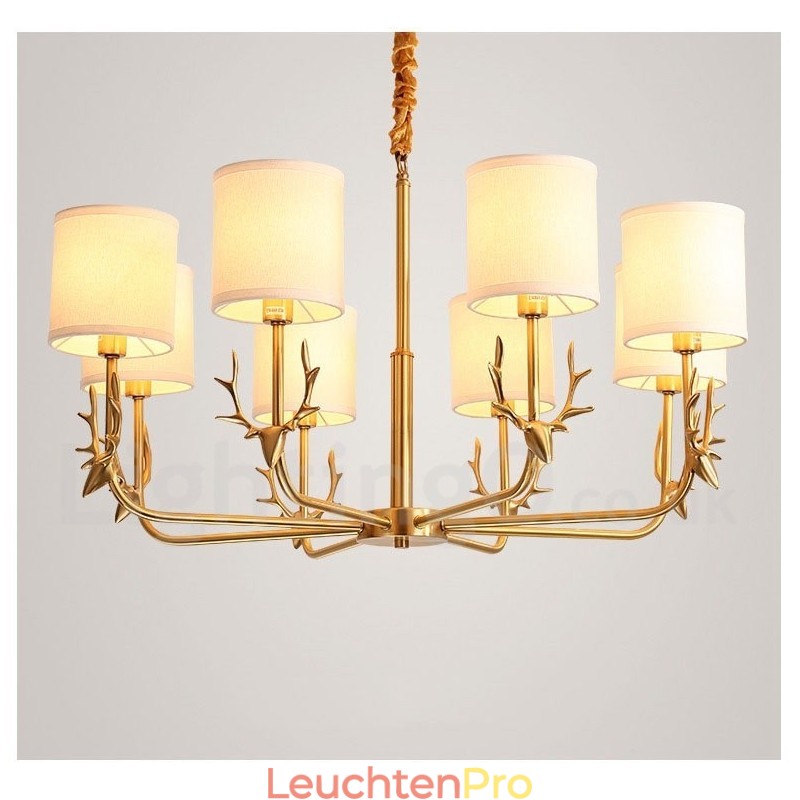 Luxuriöser rustikaler Retro-Vintage-Kerzenleuchter aus reinem Messing mit Stoffschirmen
