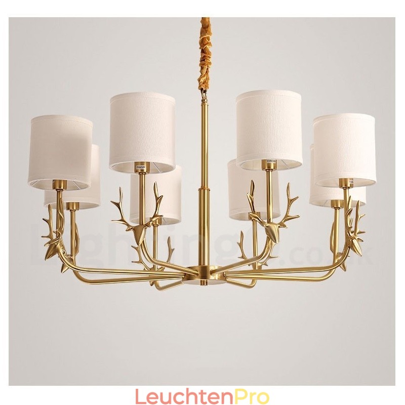 Luxuriöser rustikaler Retro-Vintage-Kerzenleuchter aus reinem Messing mit Stoffschirmen