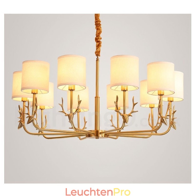 Luxuriöser rustikaler Retro-Vintage-Kerzenleuchter aus reinem Messing mit Stoffschirmen