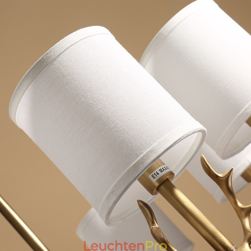 Luxuriöser rustikaler Retro-Vintage-Kerzenleuchter aus reinem Messing mit Stoffschirmen