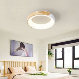 Dimmbare mehrfarbige runde Deckenleuchte aus Holz mit Acrylschirm, Deckenlampe im nordischen Stil