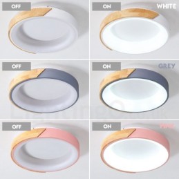 Dimmbare mehrfarbige runde Deckenleuchte aus Holz mit Acrylschirm, Deckenlampe im nordischen Stil