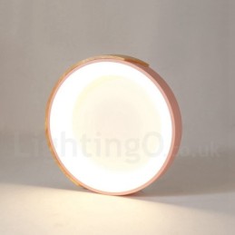 Dimmbare mehrfarbige runde Deckenleuchte aus Holz mit Acrylschirm, Deckenlampe im nordischen Stil