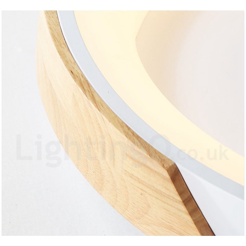 Dimmbare mehrfarbige runde Deckenleuchte aus Holz mit Acrylschirm, Deckenlampe im nordischen Stil