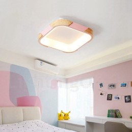 Dimmbare mehrfarbige quadratische Deckenleuchte aus Holz mit Acrylschirm, Deckenlampe im nordischen Stil