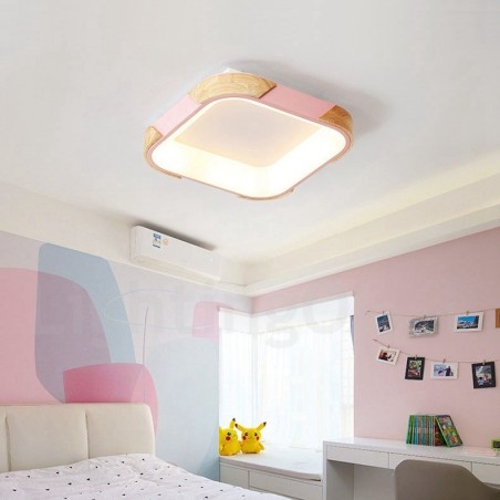 Dimmbare mehrfarbige quadratische Deckenleuchte aus Holz mit Acrylschirm, Deckenlampe im nordischen Stil Dimmbare mehrfarbige quadratische Deckenleuchte aus Holz mit Acrylschirm, Deckenlampe im nordischen Stil