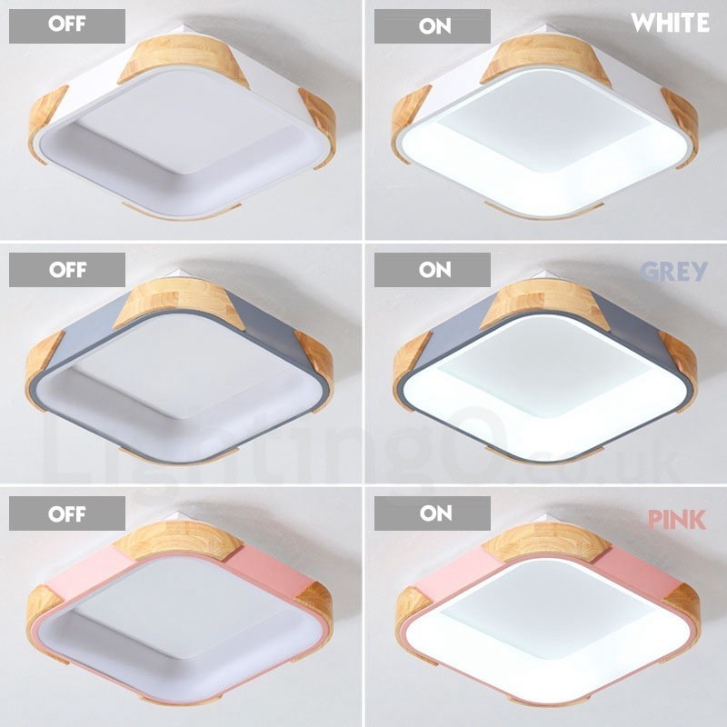 Dimmbare mehrfarbige quadratische Deckenleuchte aus Holz mit Acrylschirm, Deckenlampe im nordischen Stil