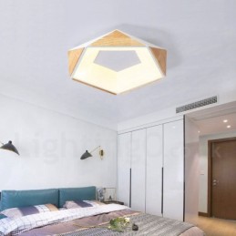 Dimmbare mehrfarbige Deckenleuchte aus fünfeckigem Holz mit Acrylschirm, Deckenlampe im nordischen Stil