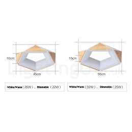 Dimmbare mehrfarbige Deckenleuchte aus fünfeckigem Holz mit Acrylschirm, Deckenlampe im nordischen Stil