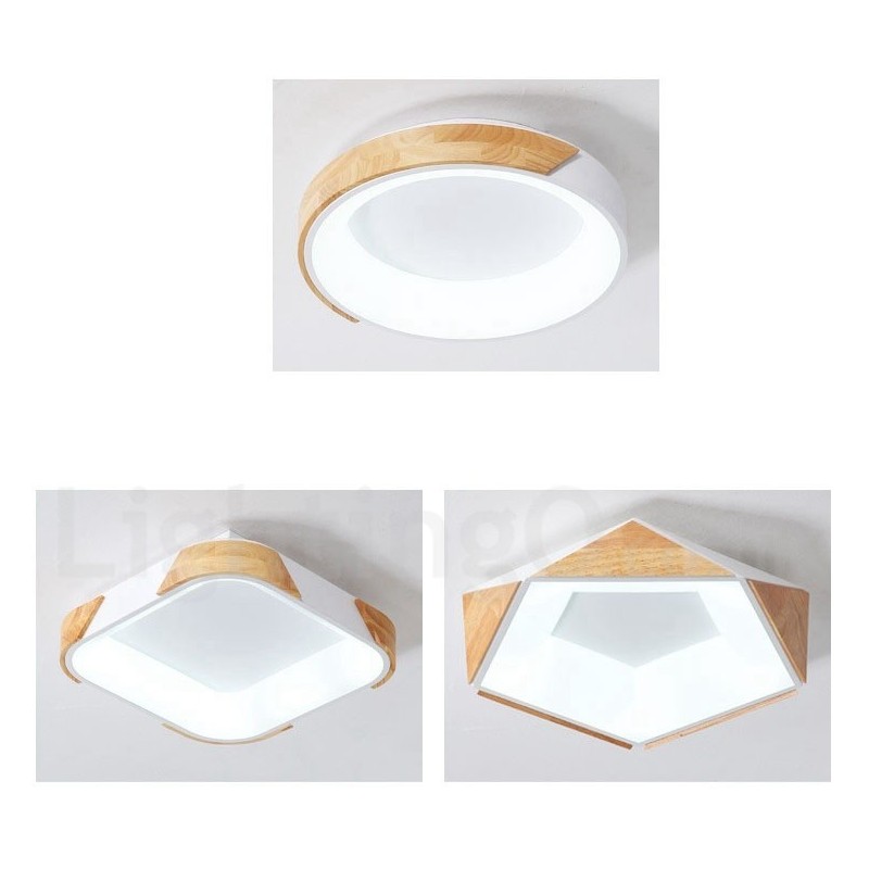 Dimmbare mehrfarbige Deckenleuchte aus fünfeckigem Holz mit Acrylschirm, Deckenlampe im nordischen Stil
