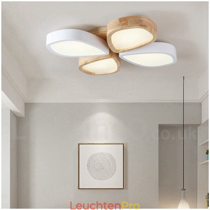 Dimmbare ultradünne Deckenleuchte aus Blütenholz mit Acrylschirm, Deckenlampe im nordischen Stil