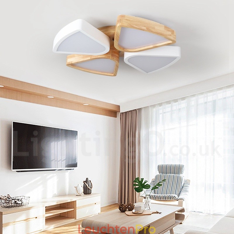 Dimmbare ultradünne Deckenleuchte aus Blütenholz mit Acrylschirm, Deckenlampe im nordischen Stil