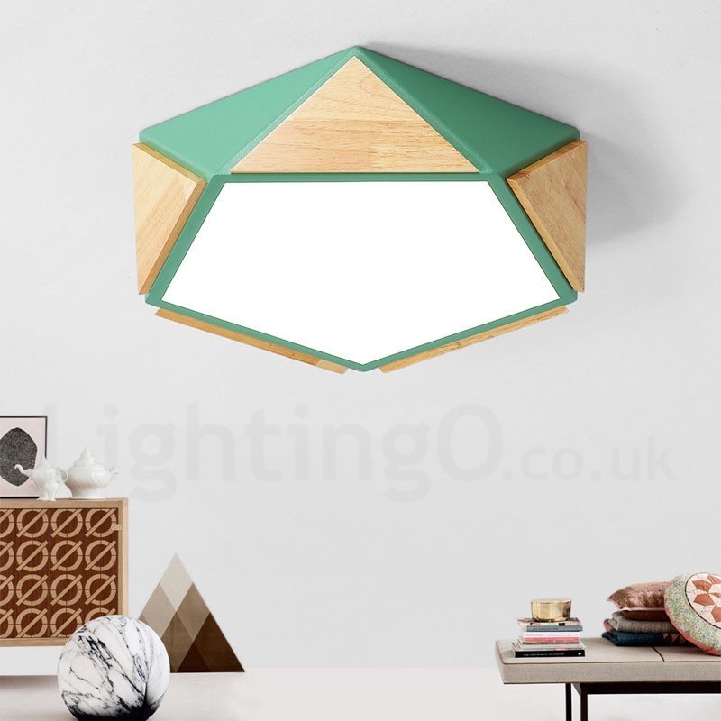 Dimmbare Macaron Multi Farben Holz Deckenleuchte mit Acrylschirm Deckenlampe Nordischer Stil