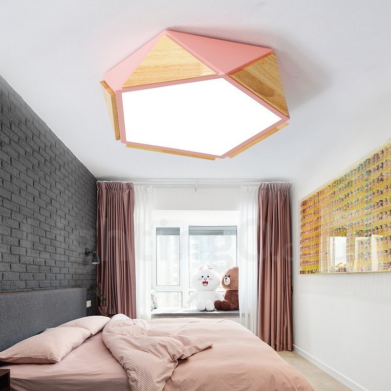 Dimmbare Macaron Multi Farben Holz Deckenleuchte mit Acrylschirm Deckenlampe Nordischer Stil